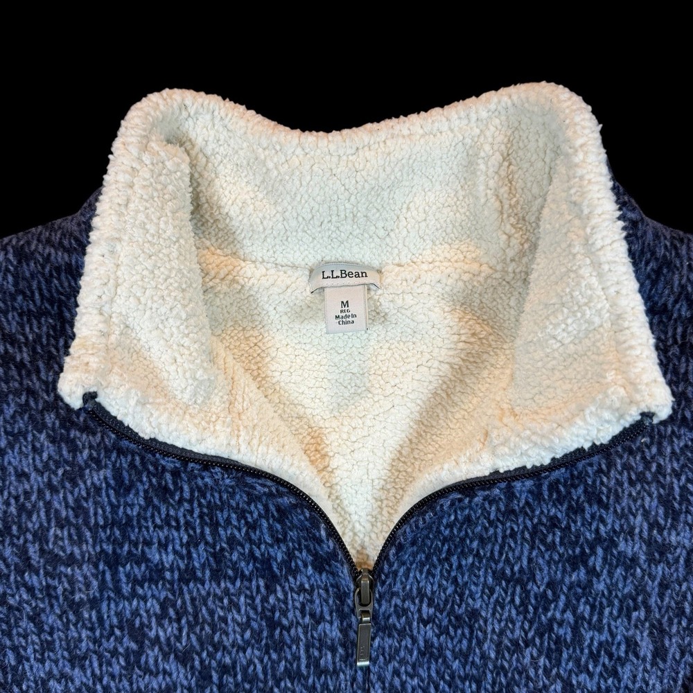 LL Bean Womens Ragg Wool Sherpa Lined Cardigan Jacket Size Medium Blue Cream - Picture 5 of 16